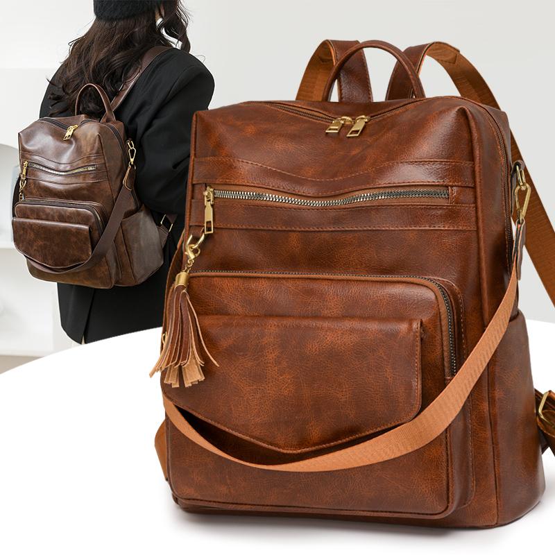 Mochila Retro para Mujer de Gran Capacidad para Viaje Diario con Borla