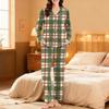 Women's Casual Fashion Plaid Patchwork Print Long-Sleeved Trousers Homewear Set