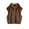 Nuovo Gilet con Cappuccio da Donna in Ecopelliccia Gilet Corto Monopetto Capospalla Casual