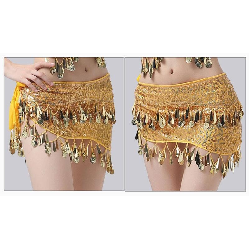 Women Belly Dance Belt Hip Scarf, Bellydance Hip Scarf Skirt Belly Dance Waist Chain with Gold Coins Belly Dance Cloth