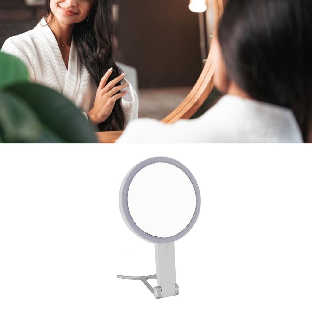 LED Makeup Mirror Dimmable Lights 1X/10X Magnifying Portable Travel Vanity Mirror White C Shape Hand