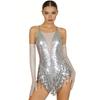 Ladies Latin Performance Leotard S-XXL Sequins Fringe Cross Back with 1 Pair Gloves for Tango Rumba Cha-Cha Samba Dance
