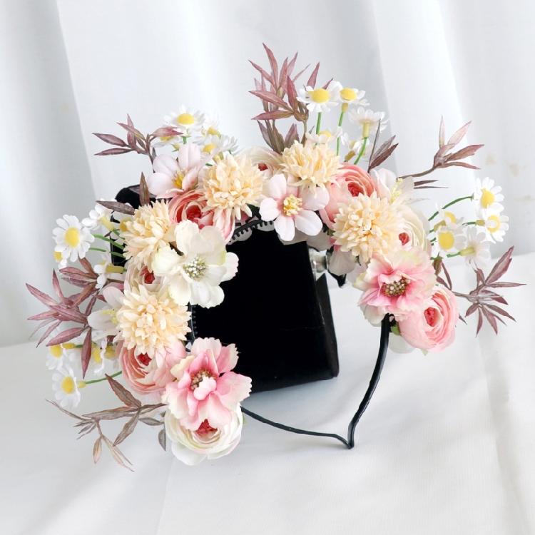 Colorful Silk Flower Crowns Accessory Delicate Handmade Floral Hair Accessory Fabric Flower Headband for Daily Use