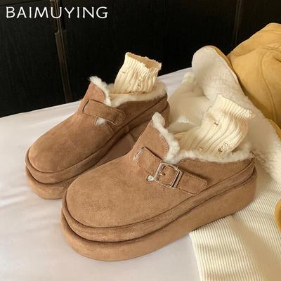 Platform Women Women Slippers Suede Flats Casual Shoes Short Plush Designer Winter Cotton Shoes 2024 Trend Warm Chaussures Femme