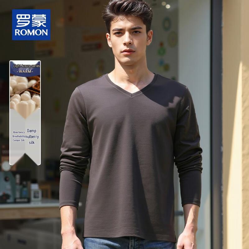ROMON Men s V-Neck Long Sleeve Modal Silk Blend T-Shirt M