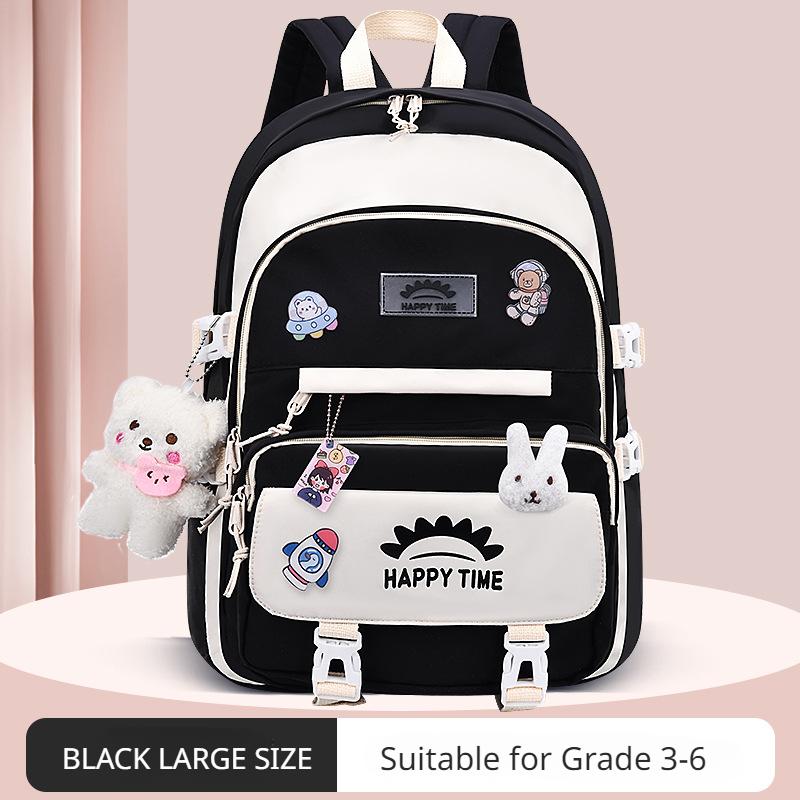 Frische Patchwork-Handtasche im College-Stil, superleichter Rucksack zum Schutz der Wirbelsäule, niedliche Cartoon-Schultasche für Mädchen und Jungen