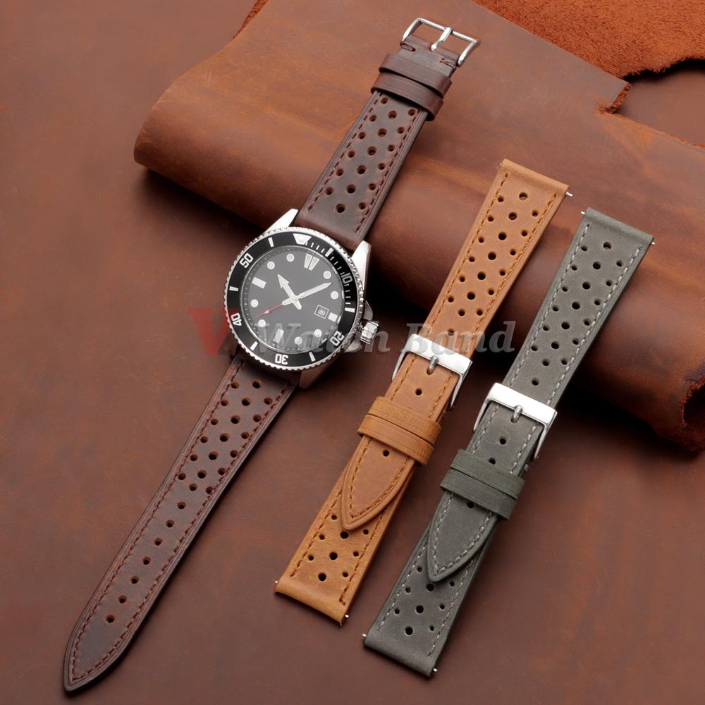 Atmungsaktive poröse Armbänder 18mm 19mm 20mm 21mm 22mm 24mm Schnellverschluss Vintage Racing Leder Armbänder für Seiko für Rolex