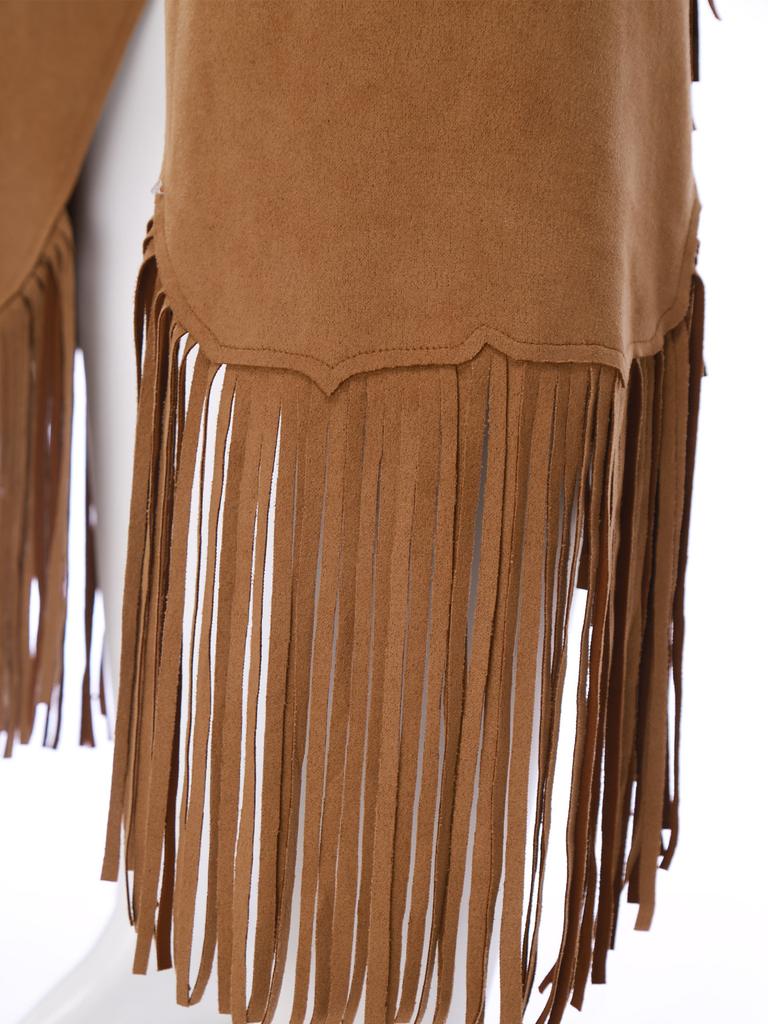 Herren Vintage Cowboy Chaps Verstellbare Schnallenriemen Offener Schritt Geschlitzte Fransen Wildlederhosen für Halloween