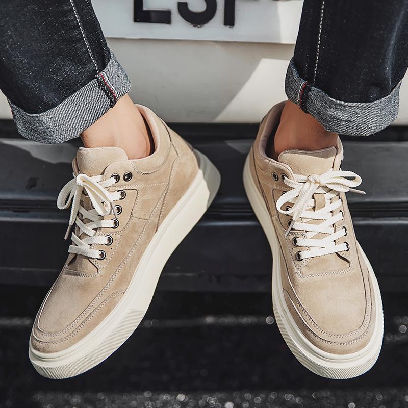 British Style High Top Shoes Men's Suede Shoes Thick Soled Casual Shoes Men's Hiking Shoes Lace Up Khaki Trendy Shoes