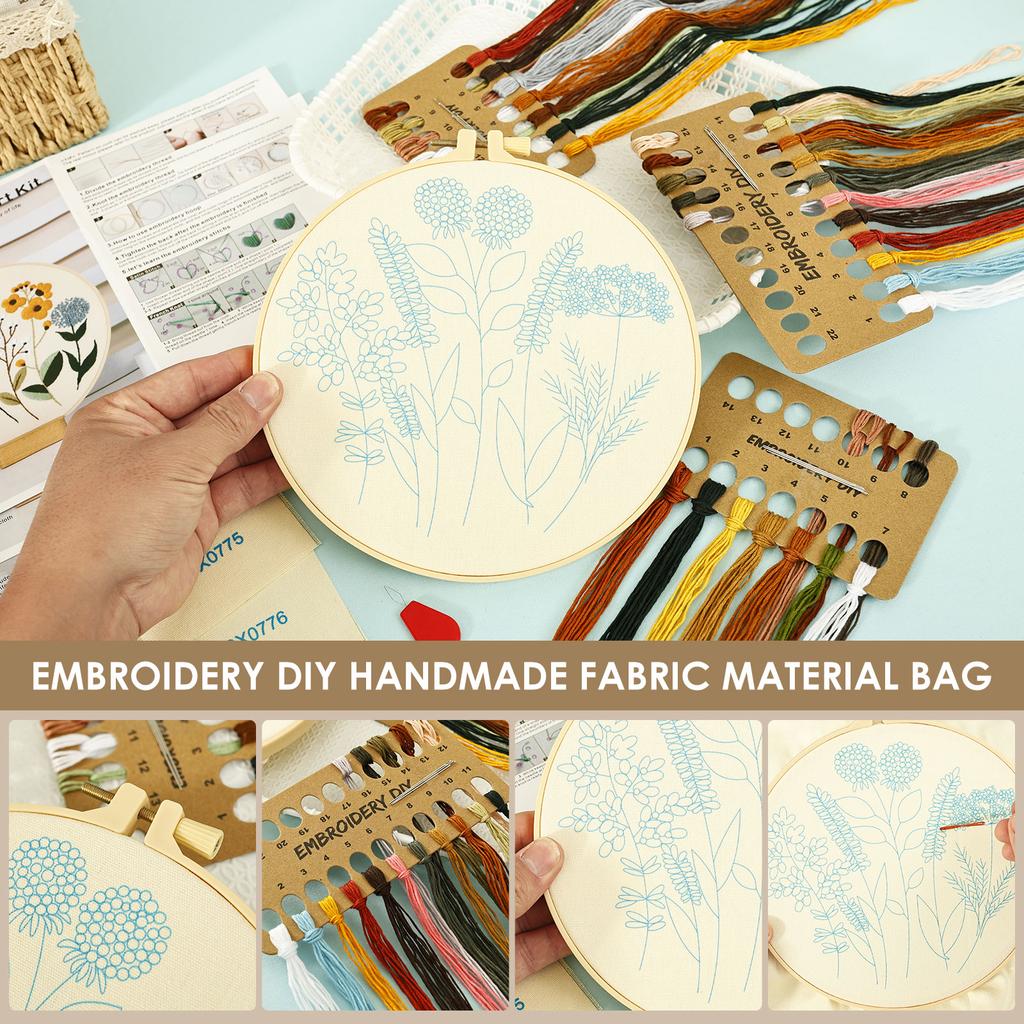 Embroidery Starter Kit Classic Embroidery Stitches Practice DIY Needlework Craft for Adult Beginner Embroidery Bag Stitches Kit