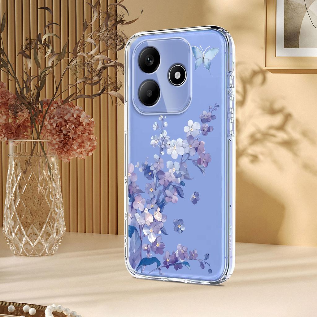 Für Xiaomi Redmi Note 14 4G (163,25 x 76,55 x 8,16 mm) Hülle Schmetterling Blumenmuster Druck TPU Handy Rückseite