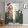 Merry Christmas Dinosaur Santa Claus Snowflake Sheer Voile Curtain Window Treatment For Living Room Party Backdrop Tulle Curtain