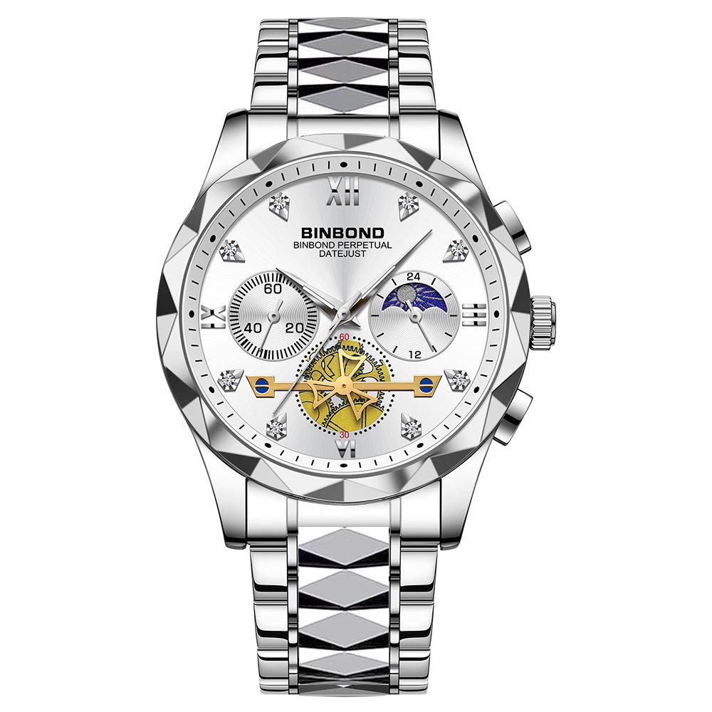 BINBOND Top Business Men's Watches Classic Diamond Scale Dial Luxury Quartz Wrist Watch 30M Waterproof Luminous Men Watch