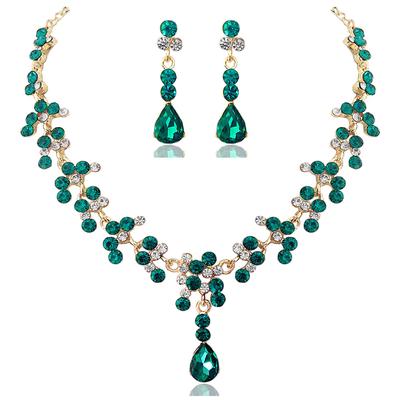Crystal Bridal Wedding Jewelry Sets Women Gold Color Rhinestone Necklace Long Earrings Set Dress Accessories Bridesmaid