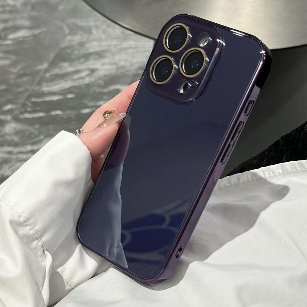 Fashion Plating Tempered Glass Phone Case For For Iphone 17 16 15 14 13 12 11 Pro Max Camera Lens Protection Shockproof Glossy Cover