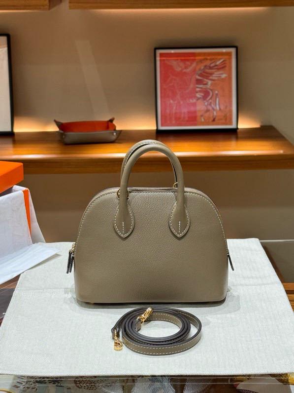 Mini Bowling Goat Grain Cowhide Leather Shoulder Bag