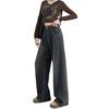 Women's Cement Gray High-Waisted Wide-Leg Jeans - Autumn Winter Retro Style, Petite Loose Fit