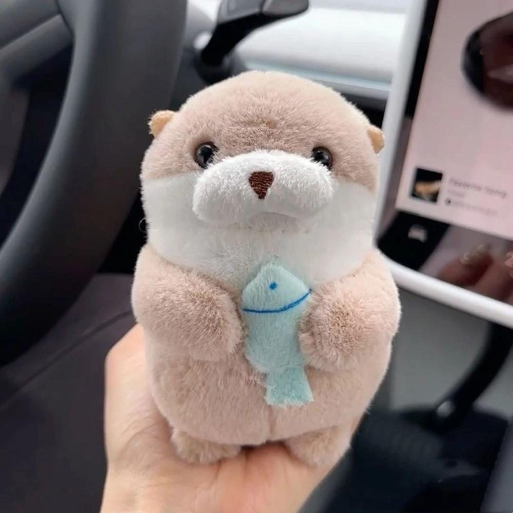 Kawaii Otters Holding Fish Plush Doll Keyring Plush Material Soft Touch Doll Toy Keyring Cute Design Funny Pendant Keyring
