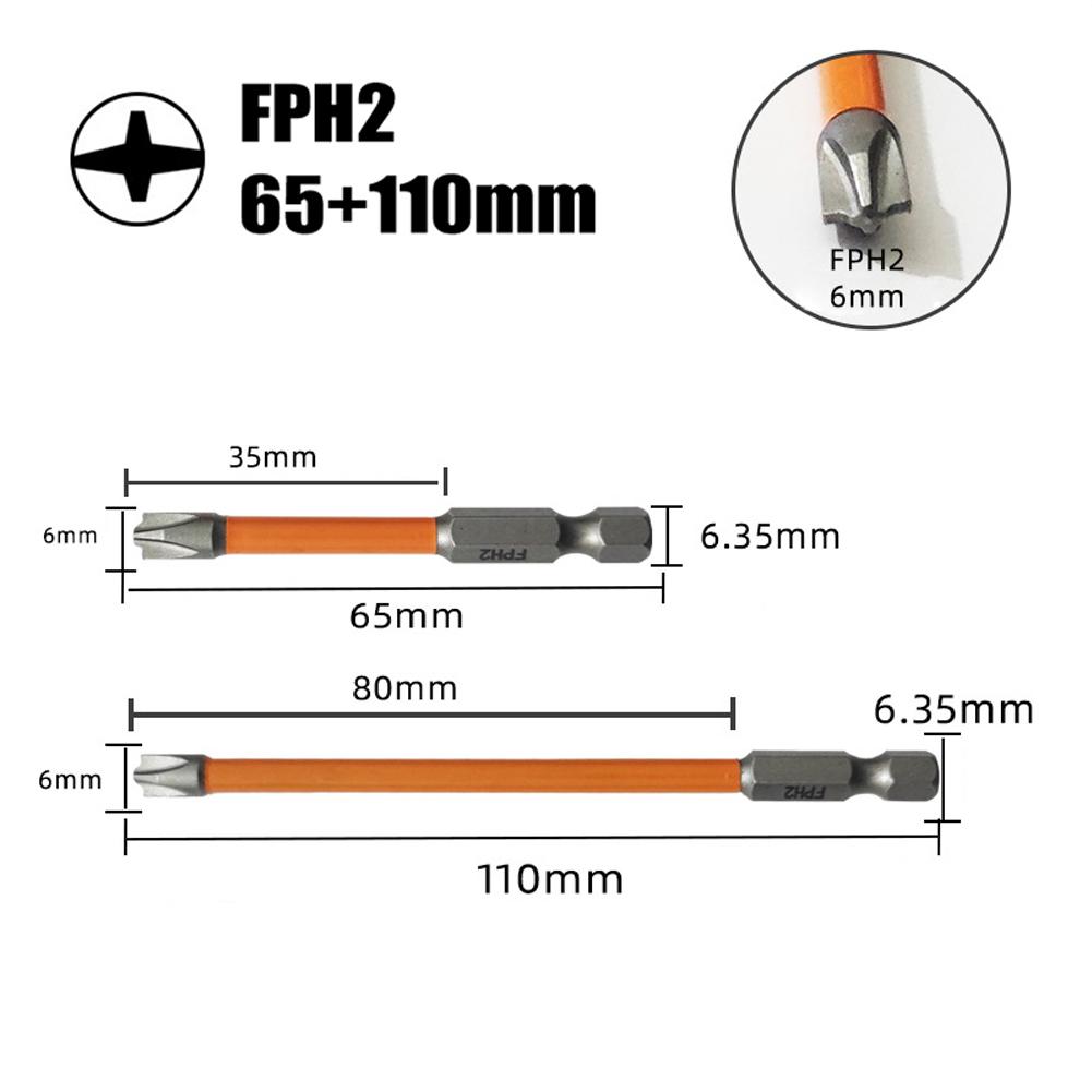 FPH2 Impact Screwdriver Bit Set – 10pcs, S2 Steel, 65mm & 110mm Slotted/Cross Bits, 1/4" Hex Shank For Circuit Breakers