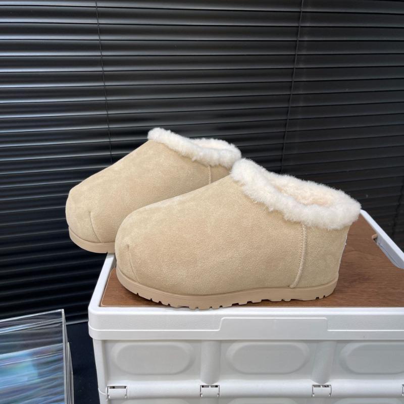 Fat Head Bread Shoes Snow Cotton Boots Female Real Fur Round Head Autumn and Winter New Height Increase Half Drag