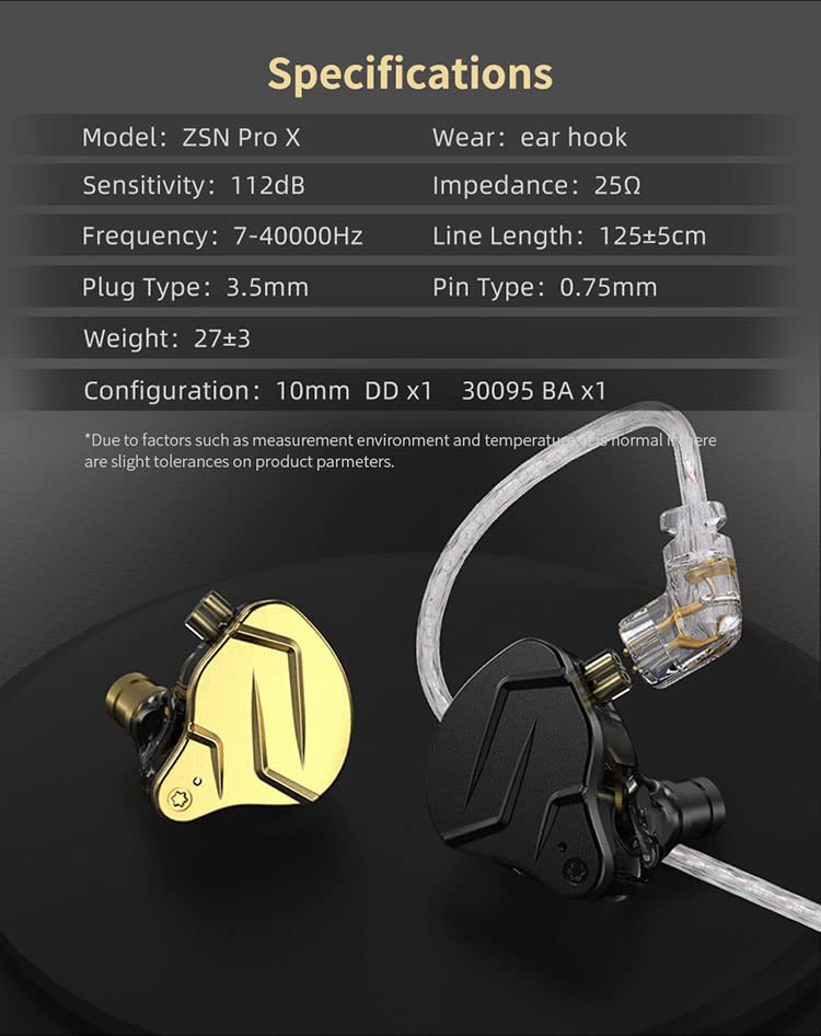 KZ ZSN Pro X IEM Buzz HiFi KZ Wired Earphones with Hybrid Dual 1ba and 1dd Compact and Compatible with Music and Detachable Cable with In-Ear