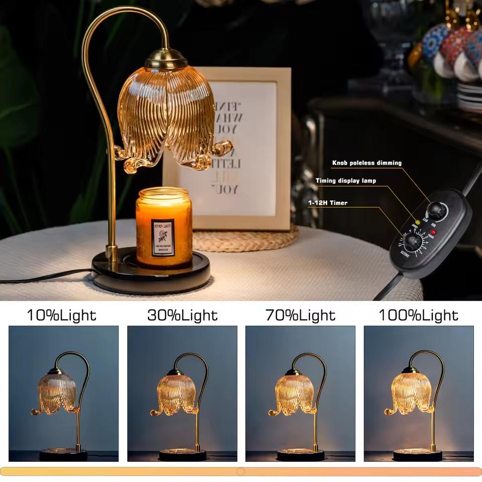 Tulip Flower Warm Candle Lamp French Retro Bedroom Bedside Lamp Fireless Fragrance Atmosphere Table Lamp