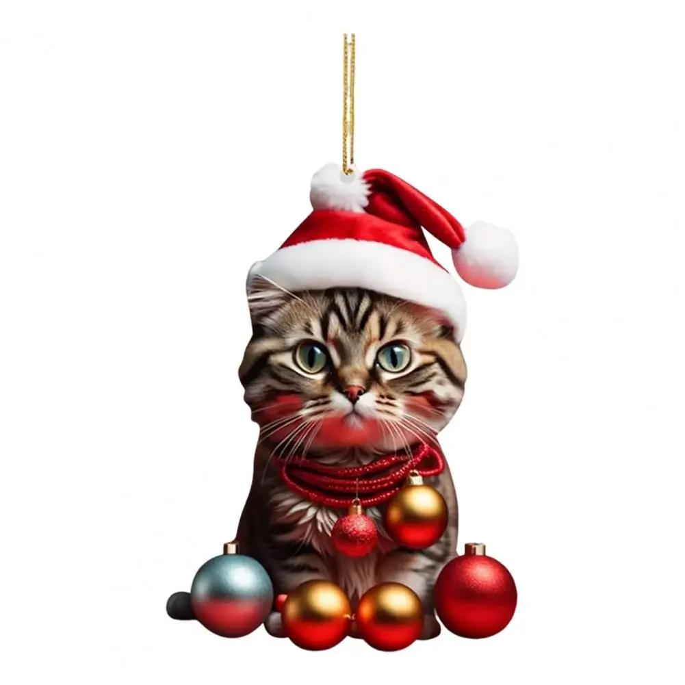 2025 New Cartoon Cute Kitten Christmas Tree Pendant Christmas Cartoon Cute Santa Hat Cat Christmas Tree Hanging Ornaments