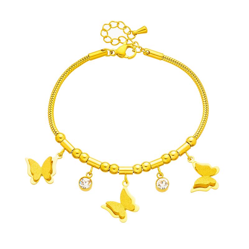 316L Stainless Steel New Fashion Fine Jewelry 9 Styles Beaded Zircon Stone Heart Eye Charm Thick Snake Chain Bracelets For Women