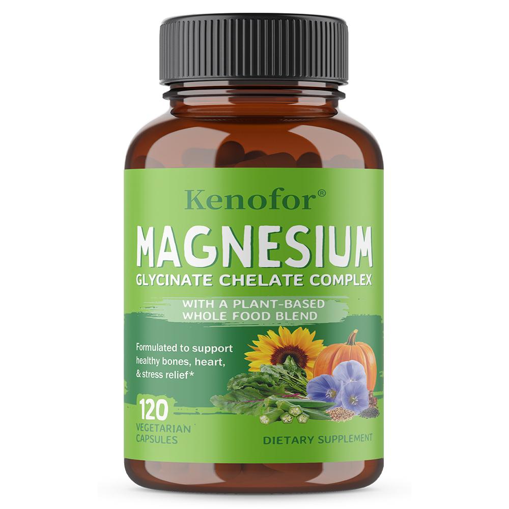 Magnesium Supplement, With Organic Spinach Leaf, Chard Leaf, Okra Fruit, 120 Capsules Per Bottle 120 Capsules