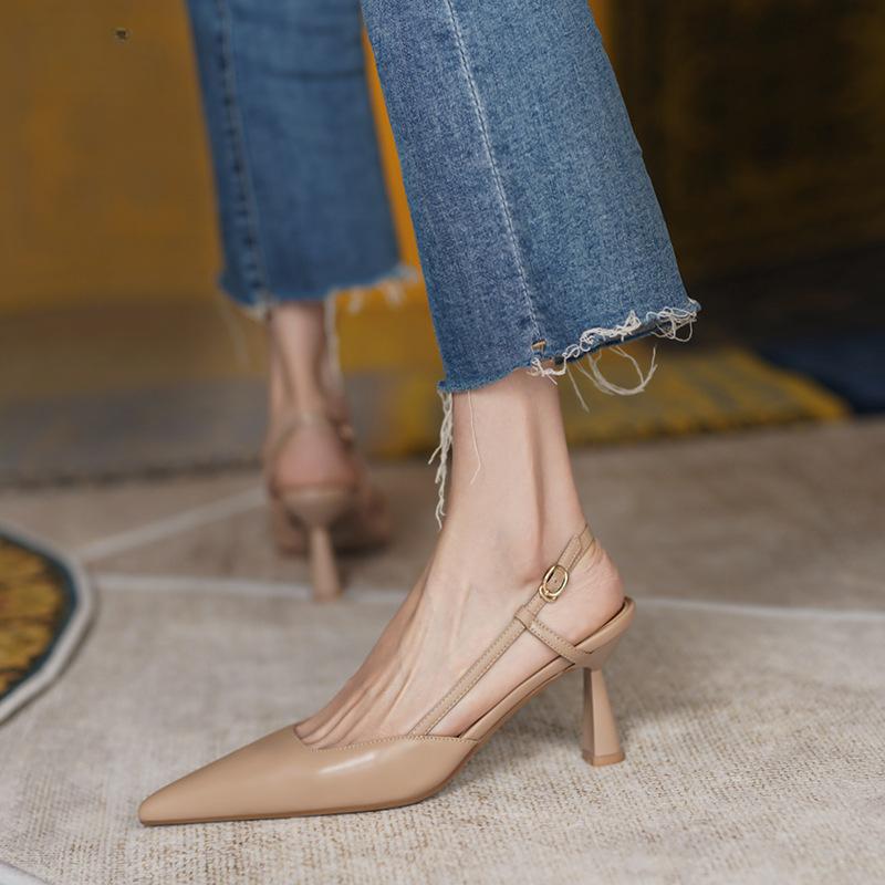 Dámské boty, značka 2024, špičaté slingbacks, dámské vysoké podpatky, letní módní lodičky, mělké nazouvací boty, dámské párty sandály