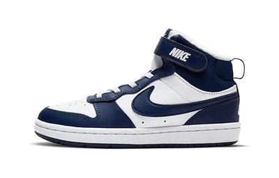 Court Borough Mid 2 Cow Leather Mid Top Kids' Skateboarding Shoes White Blue Children Aged 3 7 Years Old CD7783-107