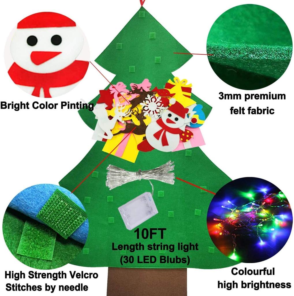 Baby Montessori Toy 32pcs DIY Felt Christmas Tree Toddlers Busy Board Xmas Tree Gift for Boy Girl Door Wall Ornament Decorations