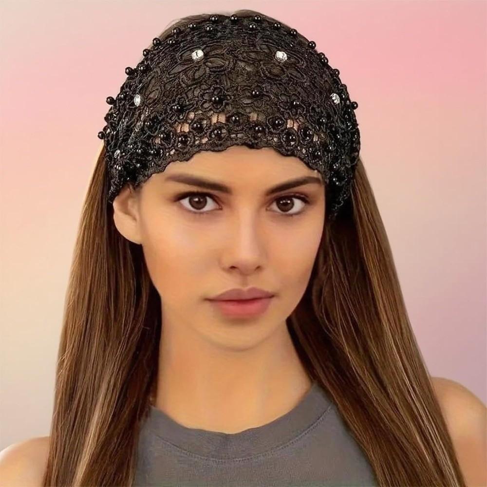 Modeaccessoire Kristallperle Blumengirlande Perlen Stirnbänder Spitze Atmungsaktiv Breite Stirnbänder Hohlmuster Dehnbar Turban Tägliches Tragen