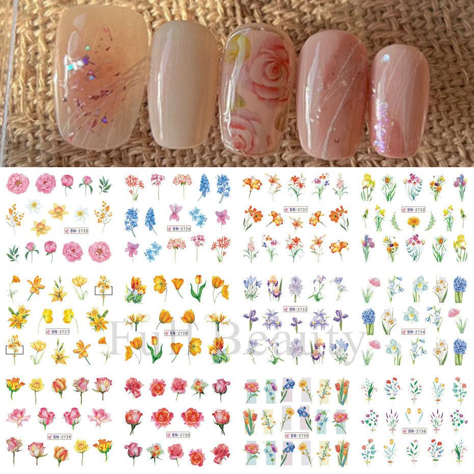 Nail Art Stickers Ins Spring And Summer Flower And Grass Series Zou Ju Flower Watermark Nail Stickers