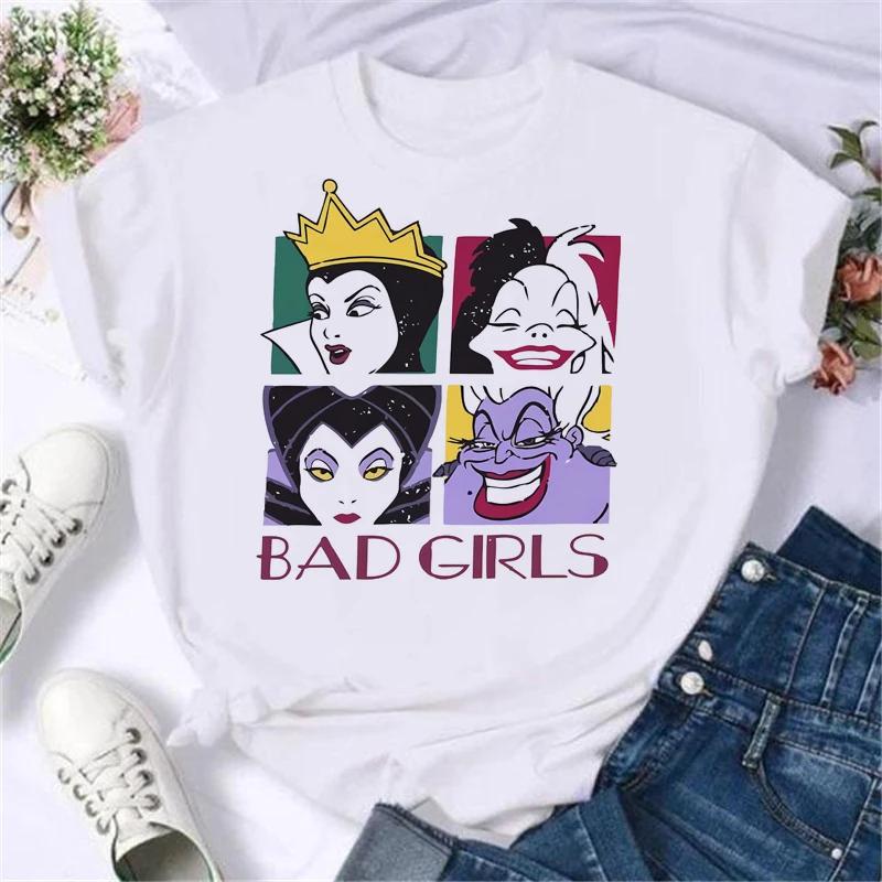 Cartoon Disney Spoof Villains Princess Print Blouse Women 90S Tshirt Summer Harajuku White Ladies T Shirts Female Y2k Tops Gift