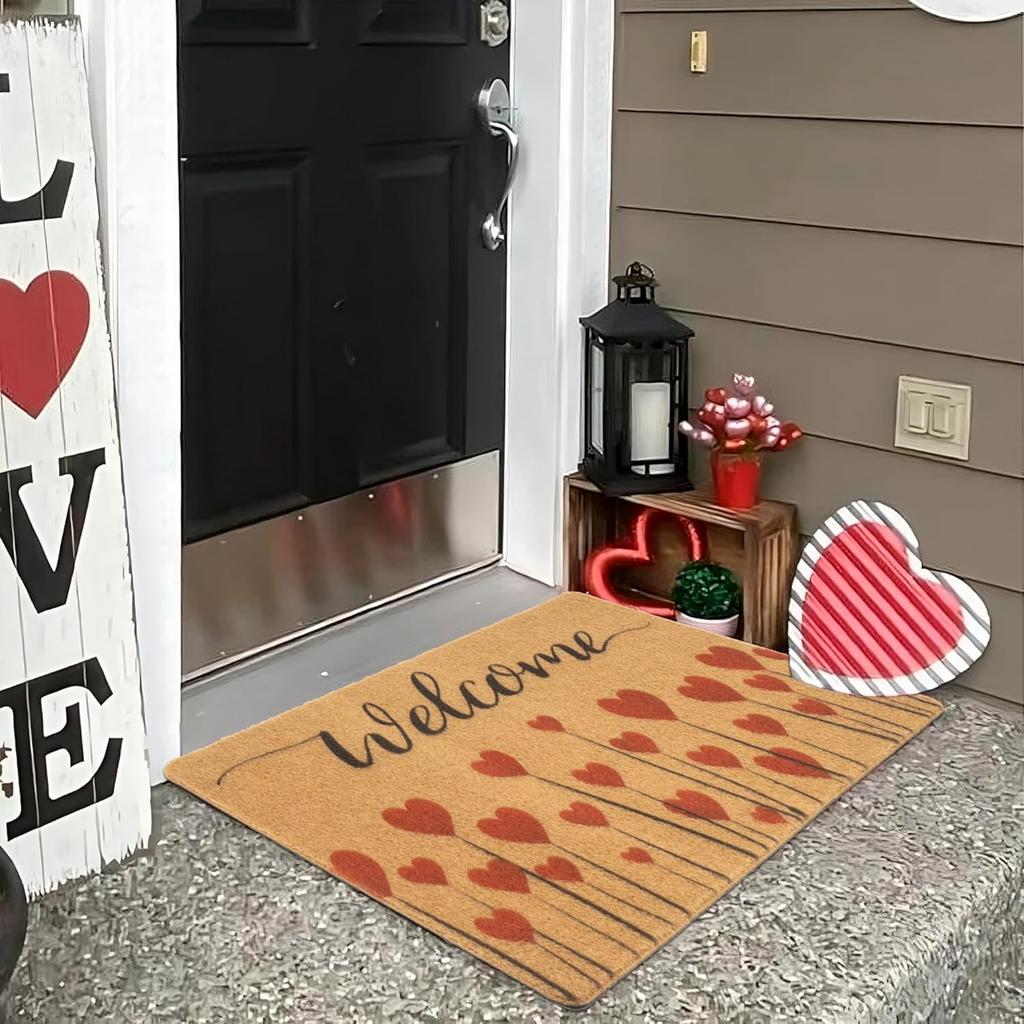 Love Valentine's Day Doormat Pink and Red Heart-shaped Welcome Doormat Living Room Carpet Living Room Entrance Porch Rug