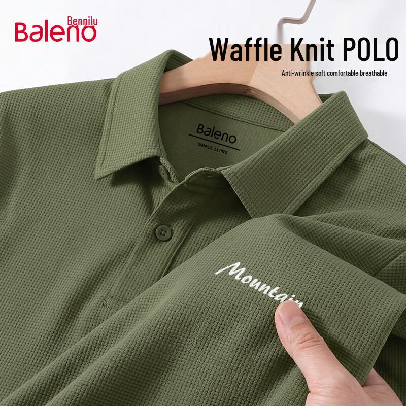 Baleno Men s Waffle Knit Polo Shirt with Mountain X Print L