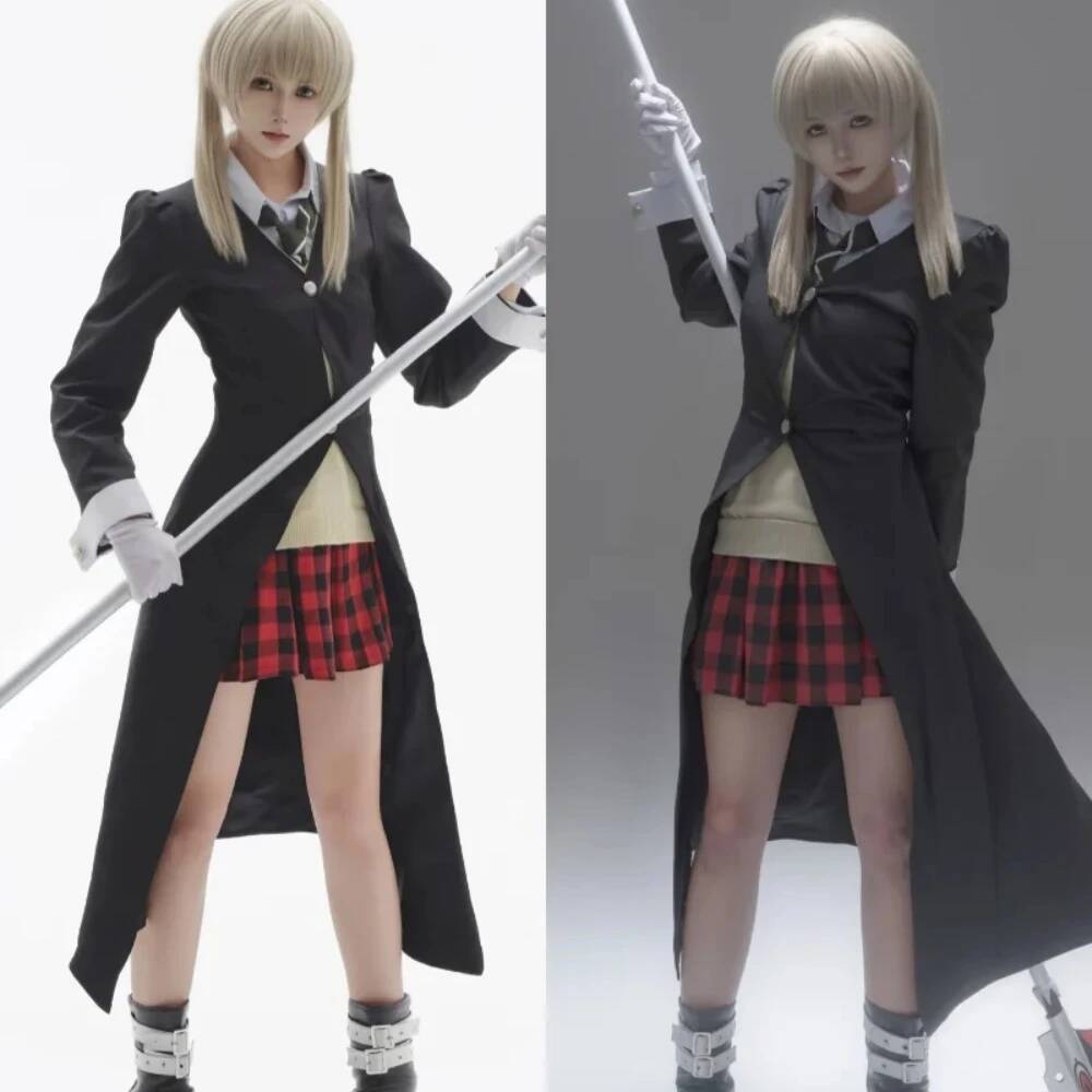 Maka Albarn Cosplay Kostuum Soul Eater MAKA Zwarte Jas Strijdoutfit Jurk JK Zeemansuniform Shirt Pruik Set Voor Vrouwen Comic Con