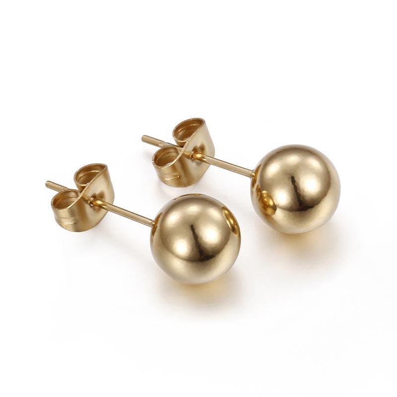 European & American Titanium Steel Round Bead Women's Stud Earrings - Simple Street Style Accessories