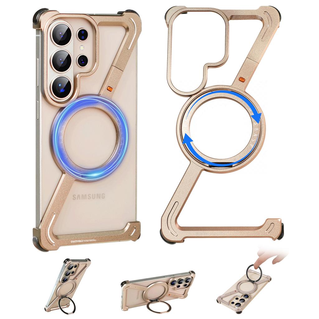 Eary Tvar Z pro telefon Samsung Galaxy S26 Ultra Bezrámový kovový ochranný kryt 360° otočný magnetický stojánek Nárazuvzdorný kryt