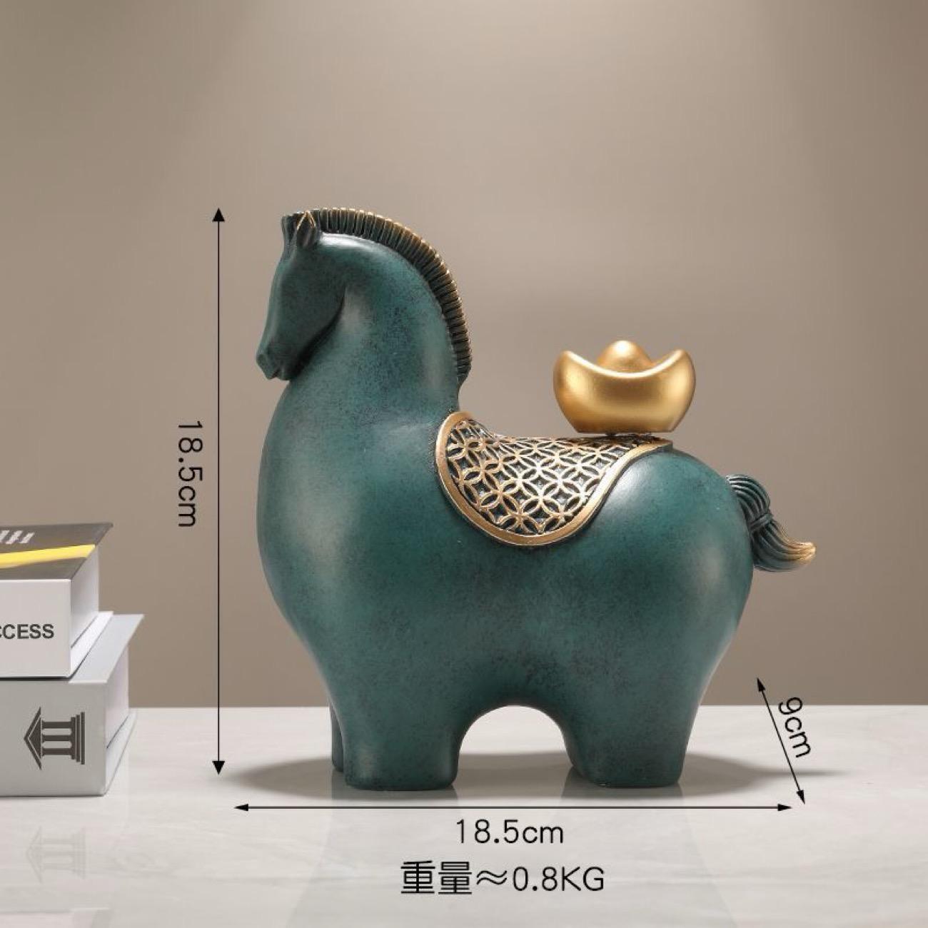 

Lucky Wealth Horse Resin Figurine with Gold Ingots, Luxury Modern Resin Home Decor Statue for Entryway & Wine Cabinet Green A