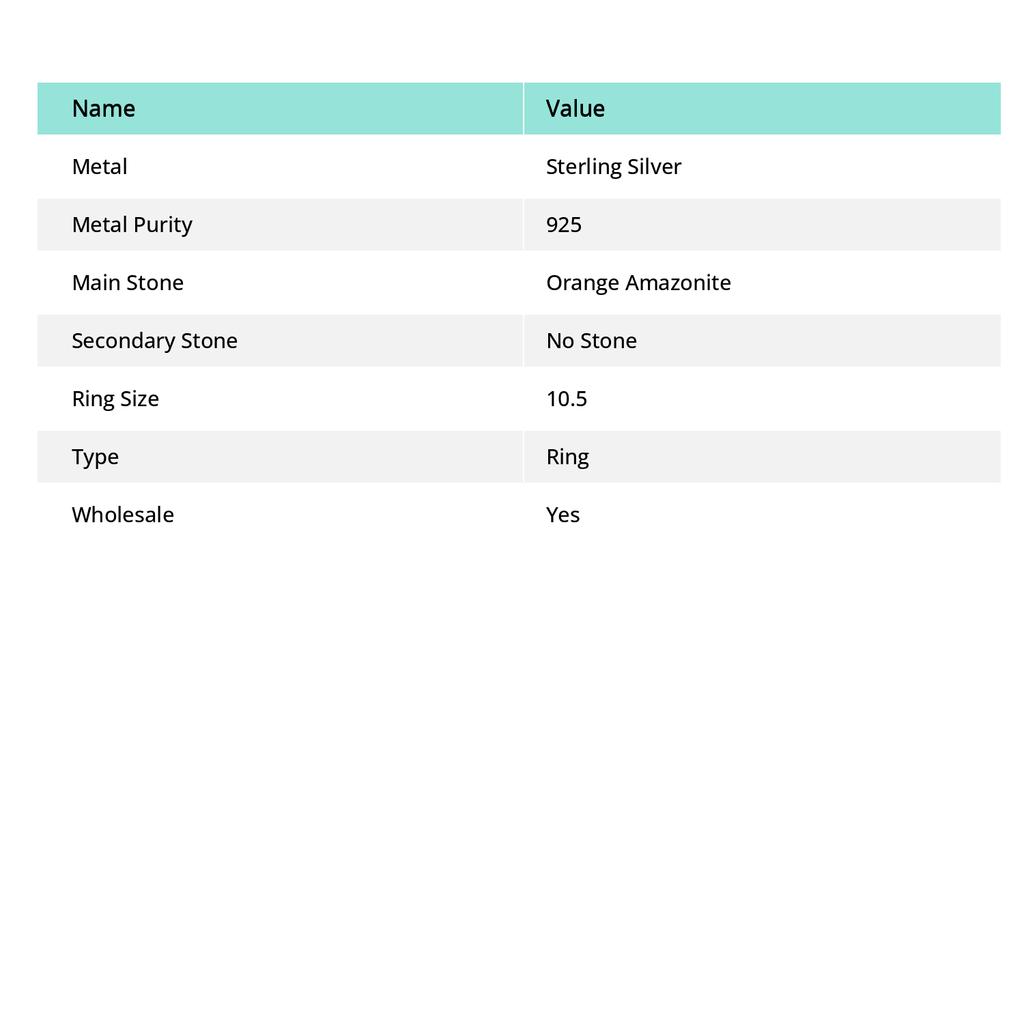 Orange Amazonite Gemstone 925 Sterling Silver Jewelry Ring Size 10.5
