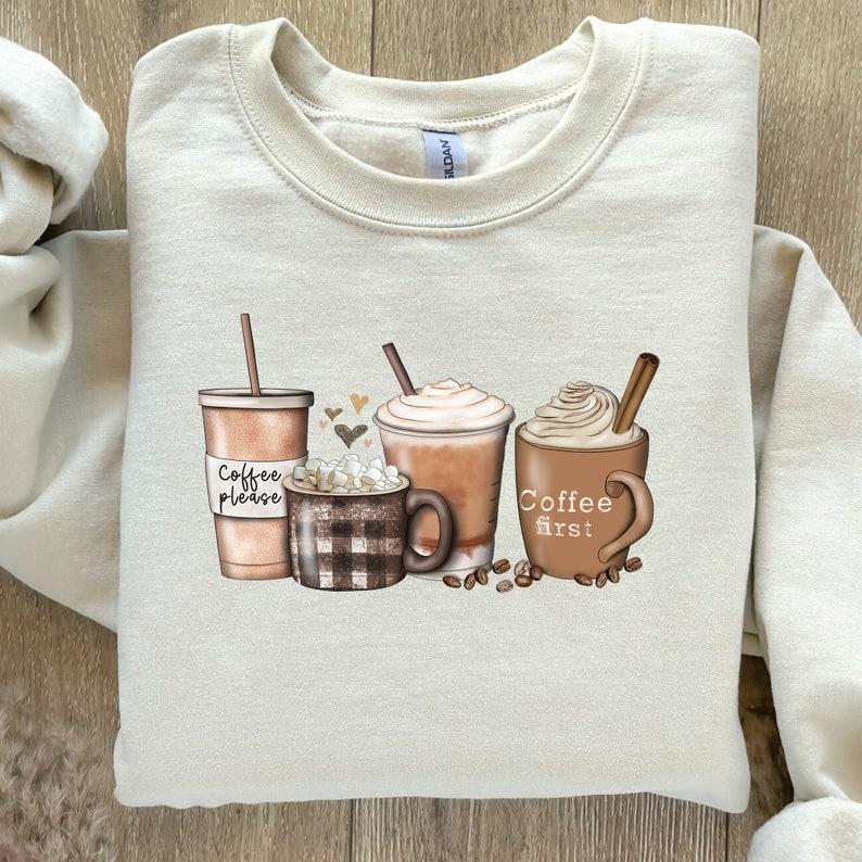Kawaii Cinnamon First Coffee Cups Otaku Gift for Lover Autumn and Winter Sweatshirt Long Sleeve Thermal Hoodie Adult Pullover
