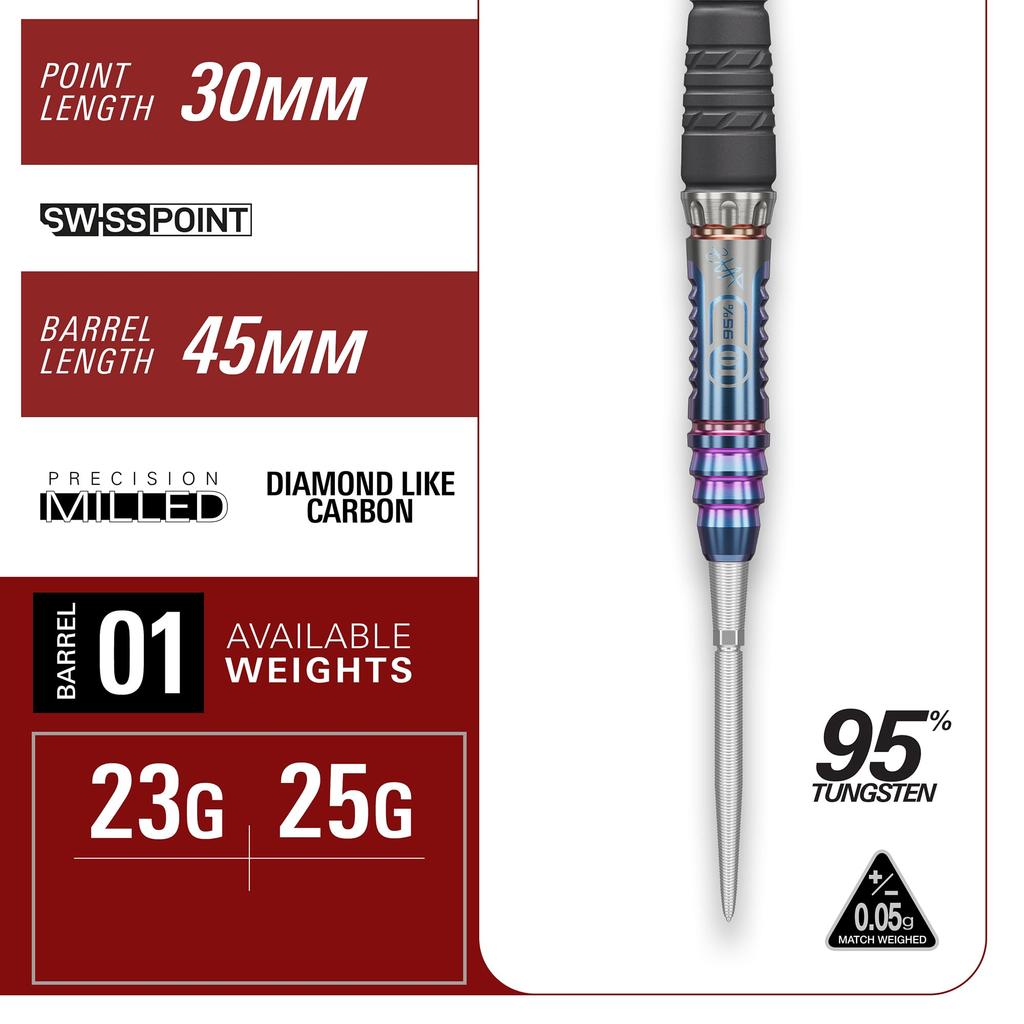 Target Japan RISING SUN GEN10 Haruki Muramatsu Tungsten Swiss Point Steel Tip Darts Set with Flights and Shafts 95% K-Flex K-Flex (STEEL DARTS)