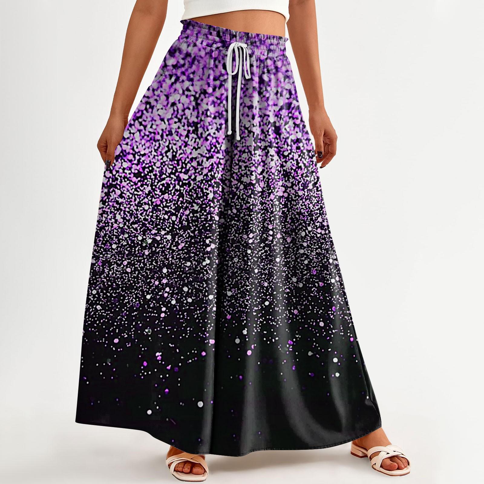 

Женские широкие брюки с высокой талией, летние повседневные струящиеся брюки-палаццо, пляжные брюки с цветочным принтом и карманом XXL фиолетовый