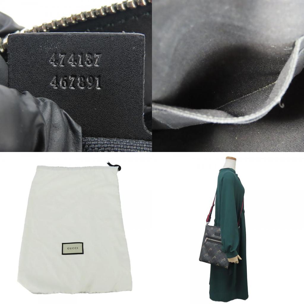 Used GUCCI Shoulder Bag 474137 GG Supreme Canvas Black Gray Dora