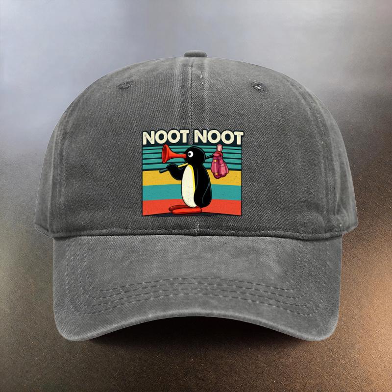Unisex NOOT NOOT Penguin Snapback Cap  Washed Vintage Washed Baseball Hat with Penguin Print Lightweight Suitable for Daily Ou 1pc