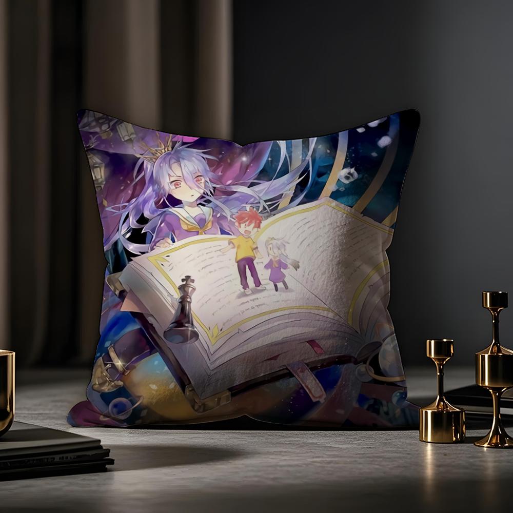 NoGameNoLife Anime Cushion Cover Anti-dustmite Pillowcase Invisible Zipper Silky Short Plush Sofa Cushion Cover