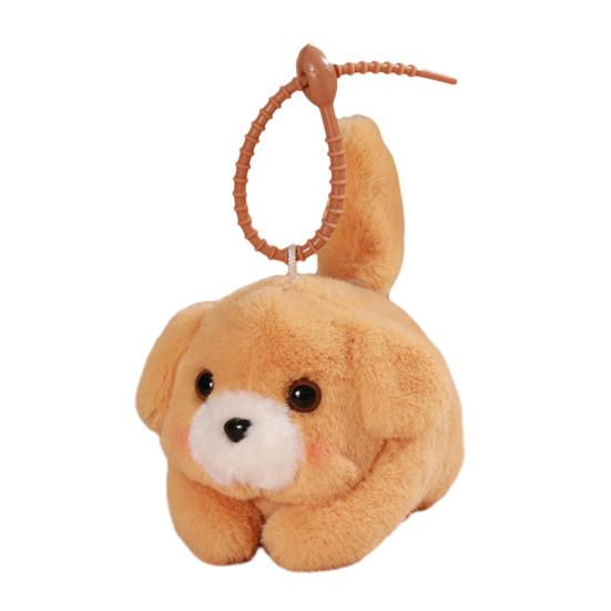 Puppy Plush Keychain with Pull-String Wagging Tail Cute Squeaky Cat Stuffed Toy for Bags Backpacks Soft Huggable Interactive Birthday Gift for Kids