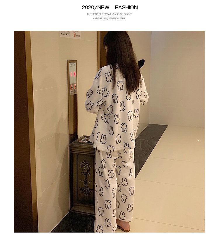 Damen Korallenfleece Cartoon Pyjama Set – Dicke, warme Flanell Hauskleidung für Herbst/Winter